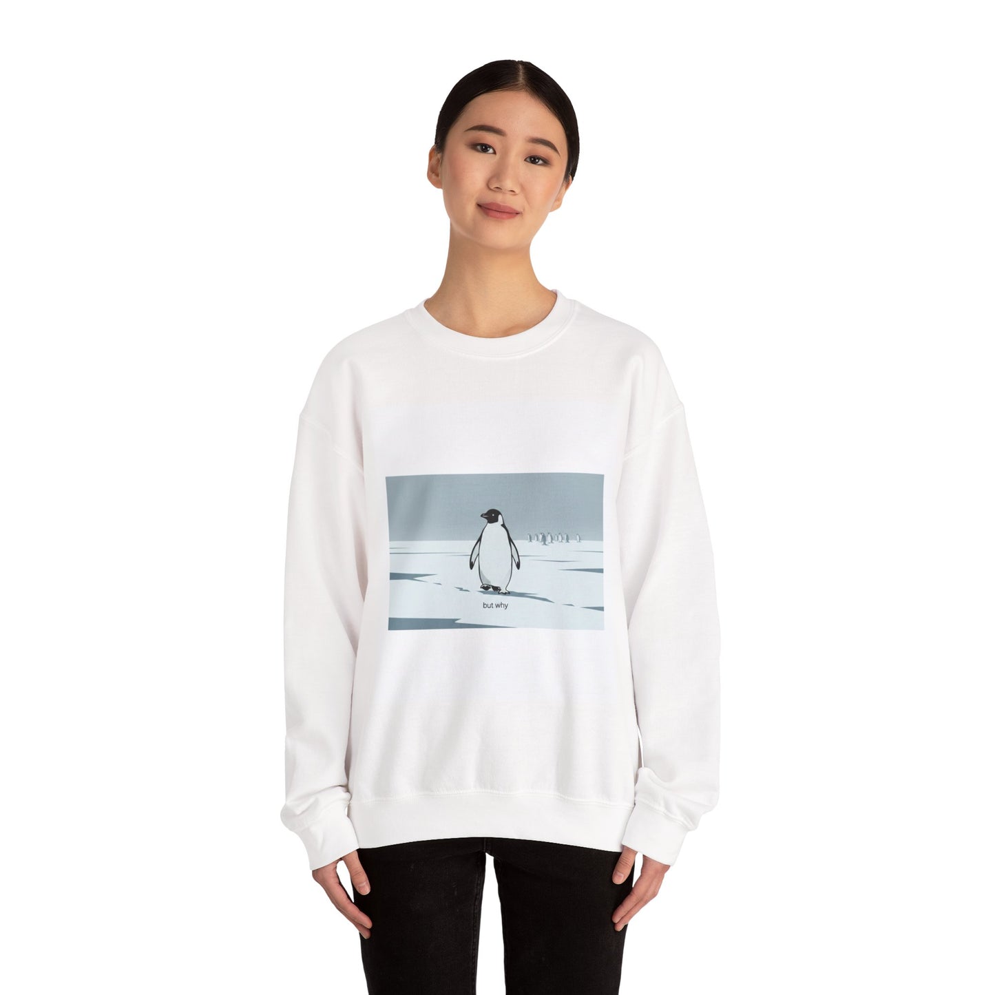 Penguin Illustration Crewneck Sweatshirt — Cute Minimal Winter Graphic