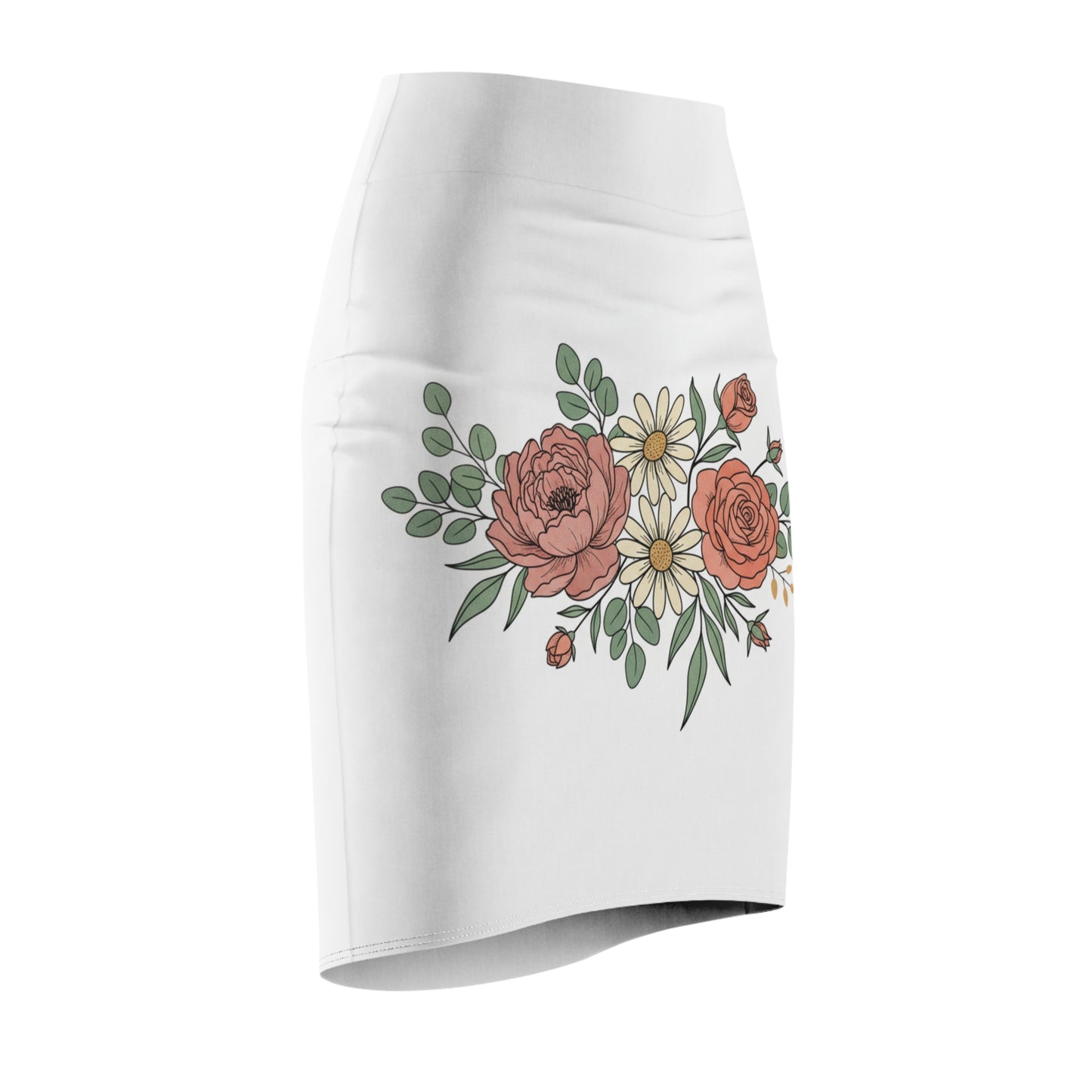 Autumn Bouquet Pencil Skirt — Watercolor Floral Midi