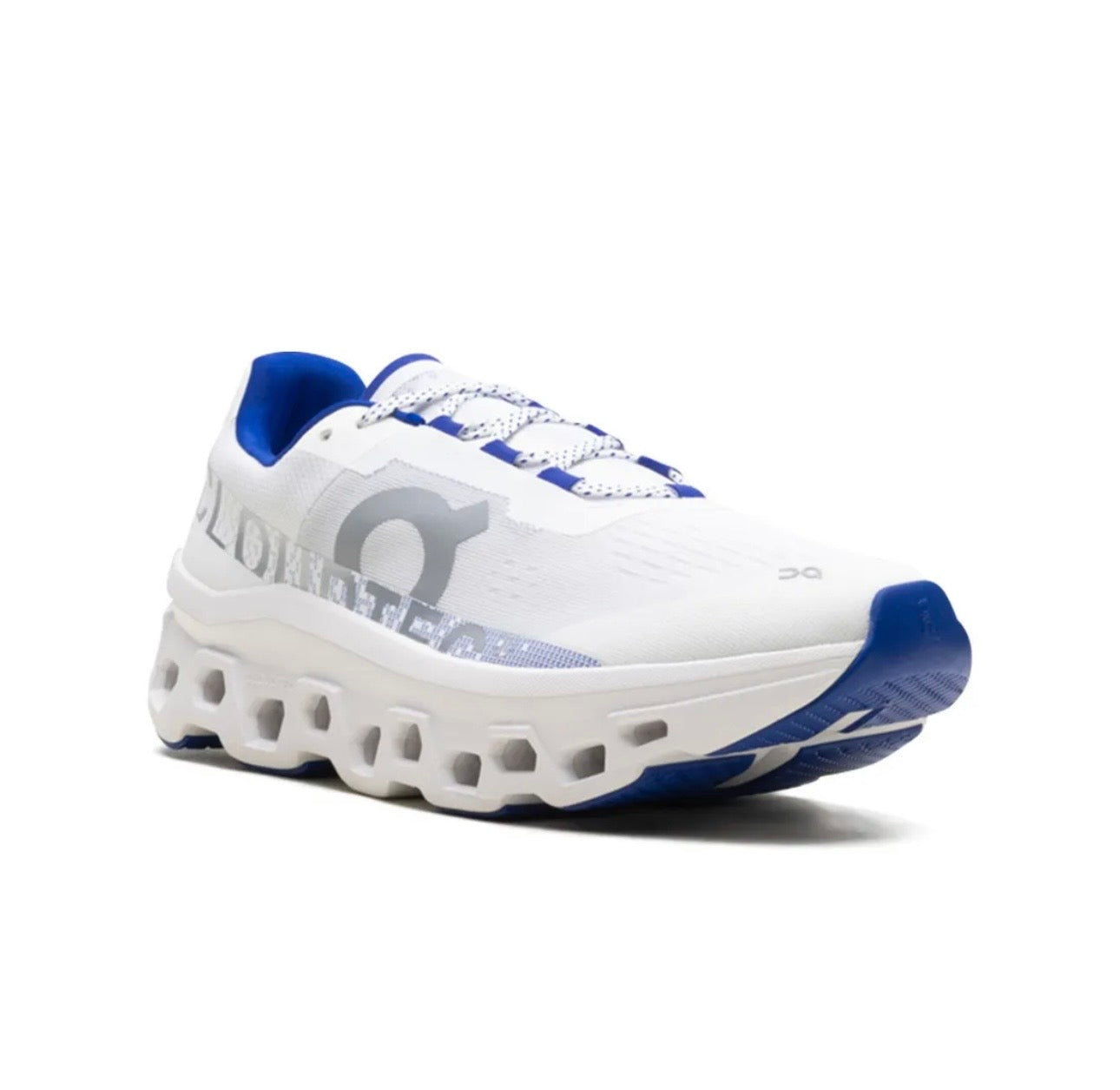 On Cloudmonster white blue - high-performance athletic footwear in White with advanced cushioning